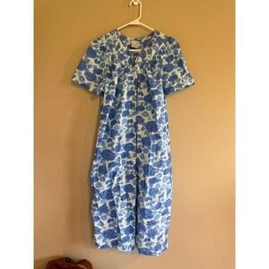 Elegant Emily Blue White Floral Hydrangea Snap Front Nightgown House Dress M